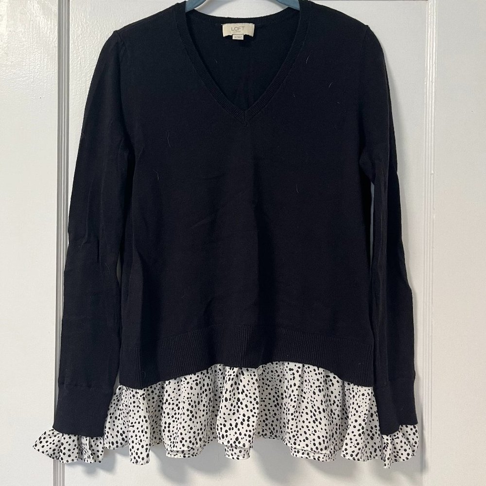 Loft Women's Mixed Media Sweater Size XS Black/White